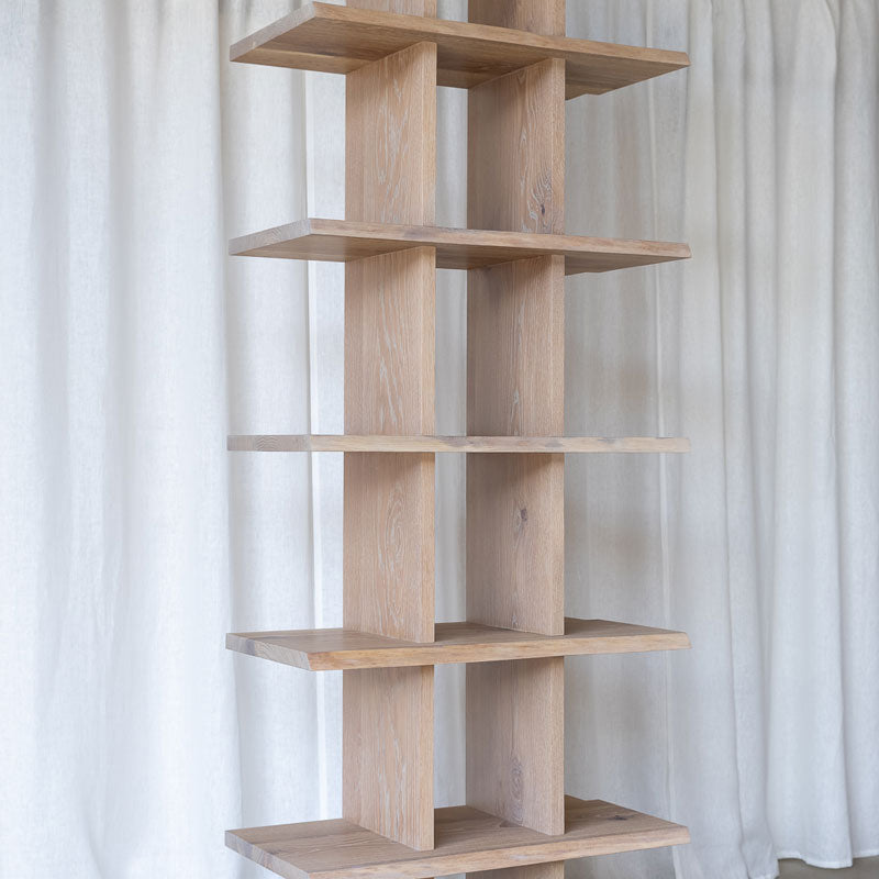 Modern Oak Bookcase with 5 live edge shelves, finished in Cornsilk colour