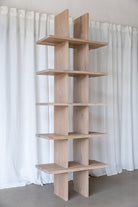 Modern Oak Bookcase with 5 live edge shelves, finished in Cornsilk colour