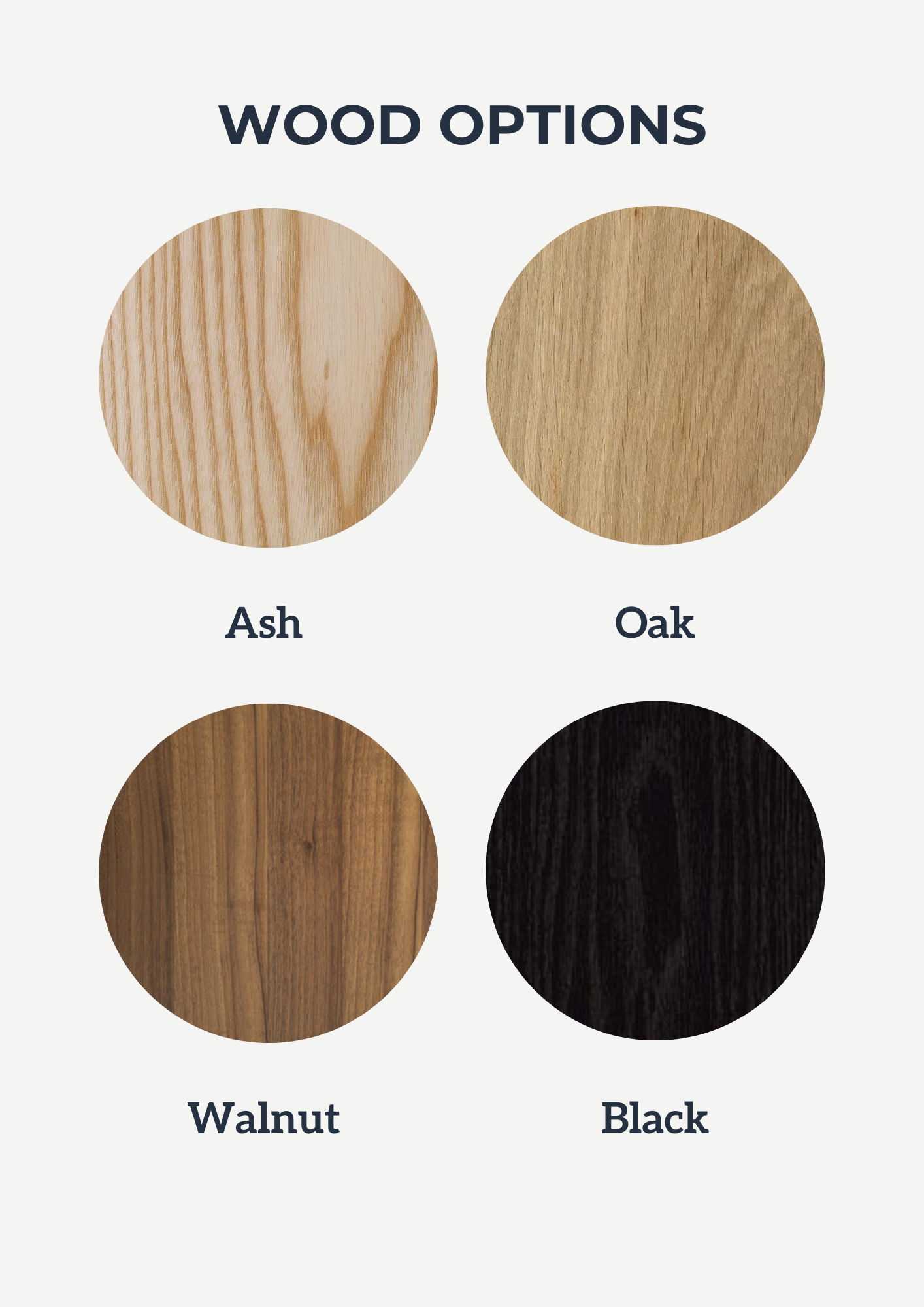 solid wood colour chart available for Gaia Bedside Cabinet