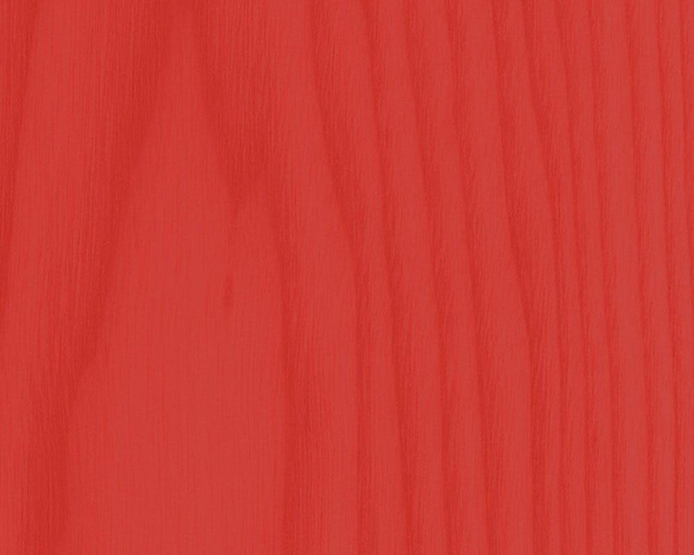 Bright red painted wood with visible wood grain, adding warmth and vibrancy.