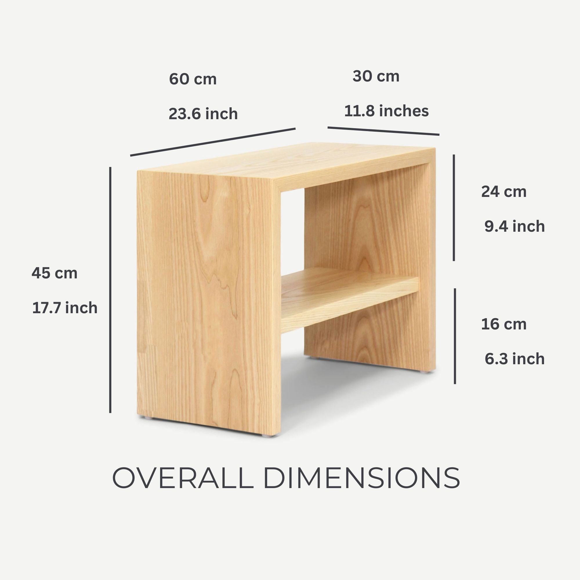 Andrade Wooden Side Table with shelf dimensions