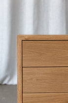 close up view of the front of the Gaia 3 drawer nightstand