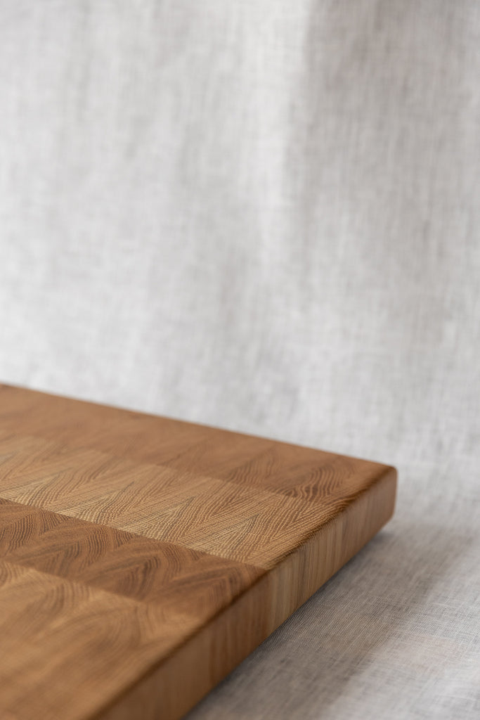 close up image of the wooden kitchen cutting board, chef's chopping block